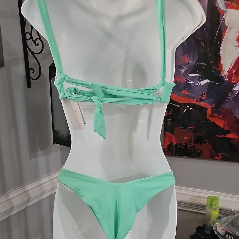L*Space Mint Green Bikini Set Size Small Underwire Top High Cut Bottom NWT